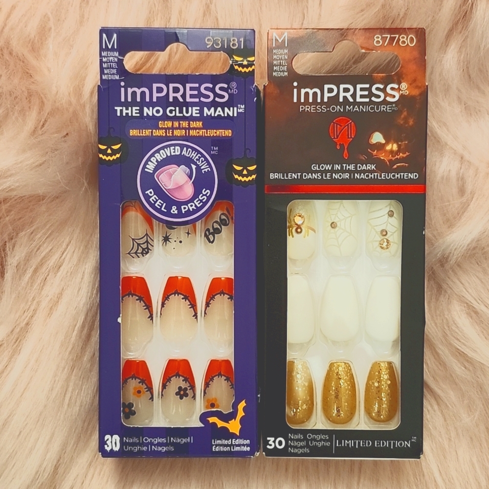 Brand New 2CT BUNDLE IMPRESS HOLIDAY INSPIRED GLOW IN THE DARK False Nails-M